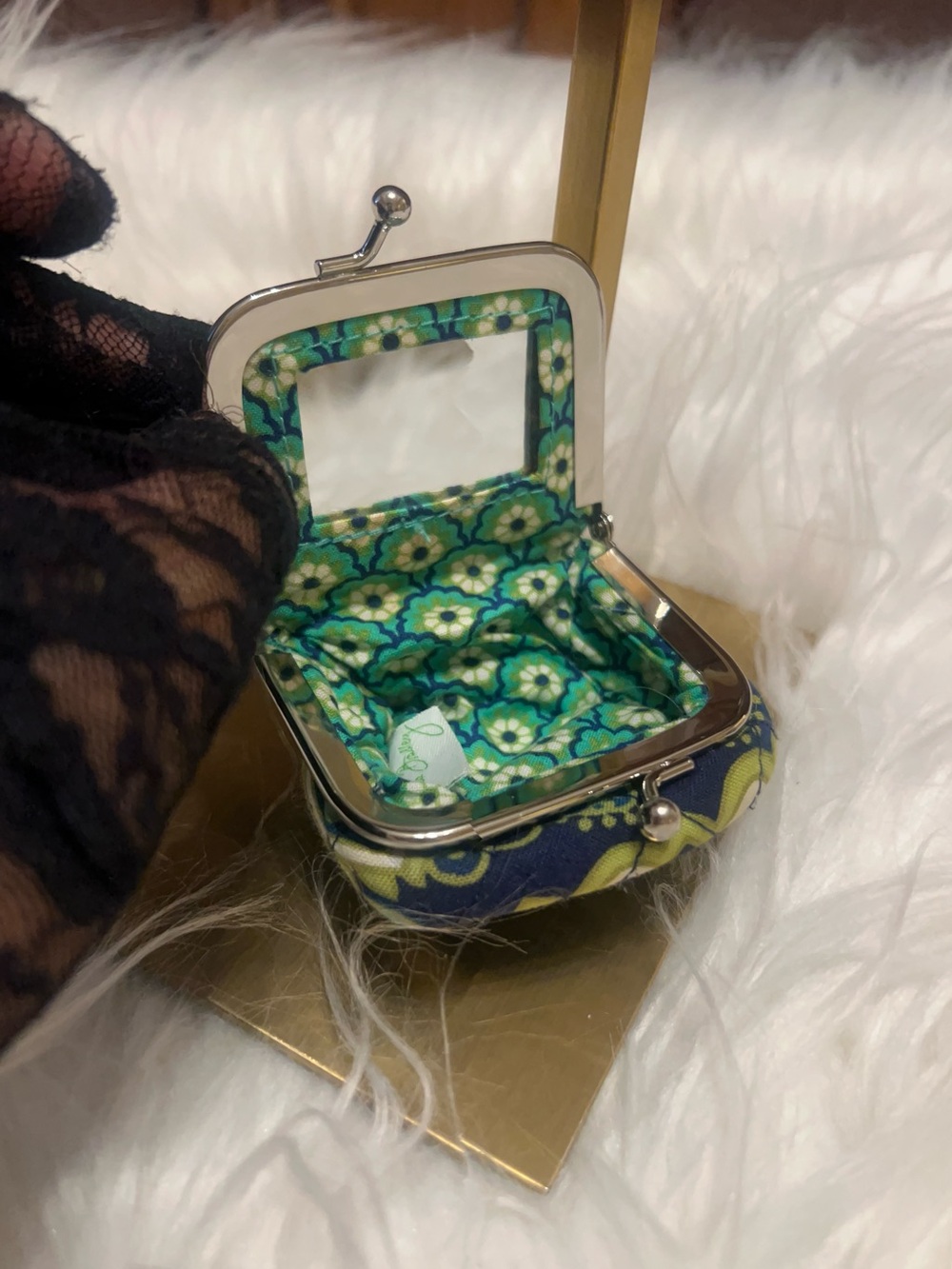Vera Bradley Navy Floral Kiss-Lock Coin Purse with Teal & Lime Accents - Picture 4 of 9